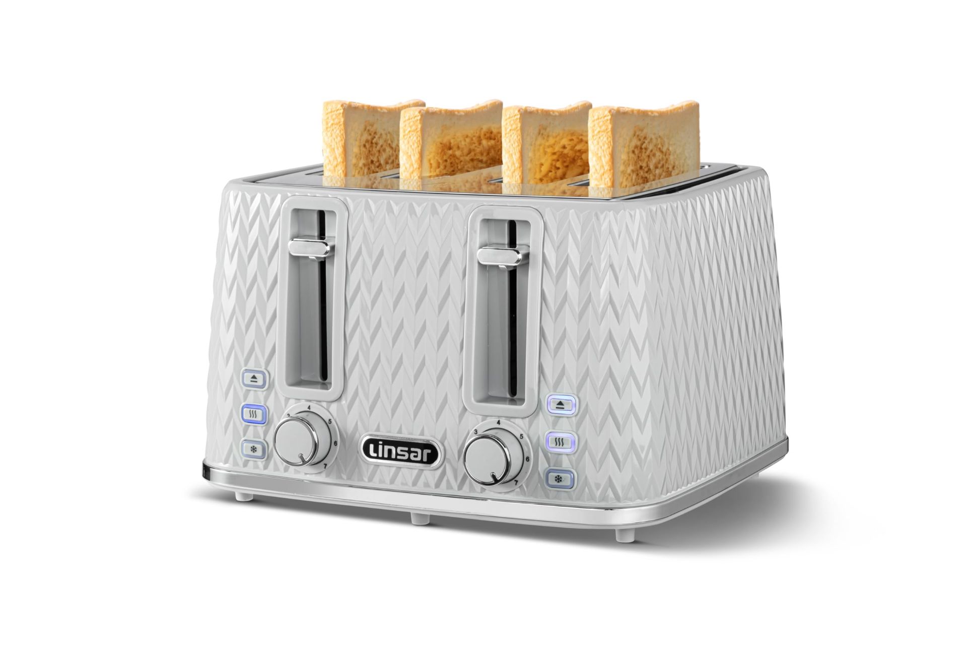 RRP £45.65 Linsar - 4 Slice Toaster - Unique Curved Texture - Defrost