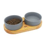 RRP £22.82 Marchul Double Cat Dog Bowls with Wood Stand