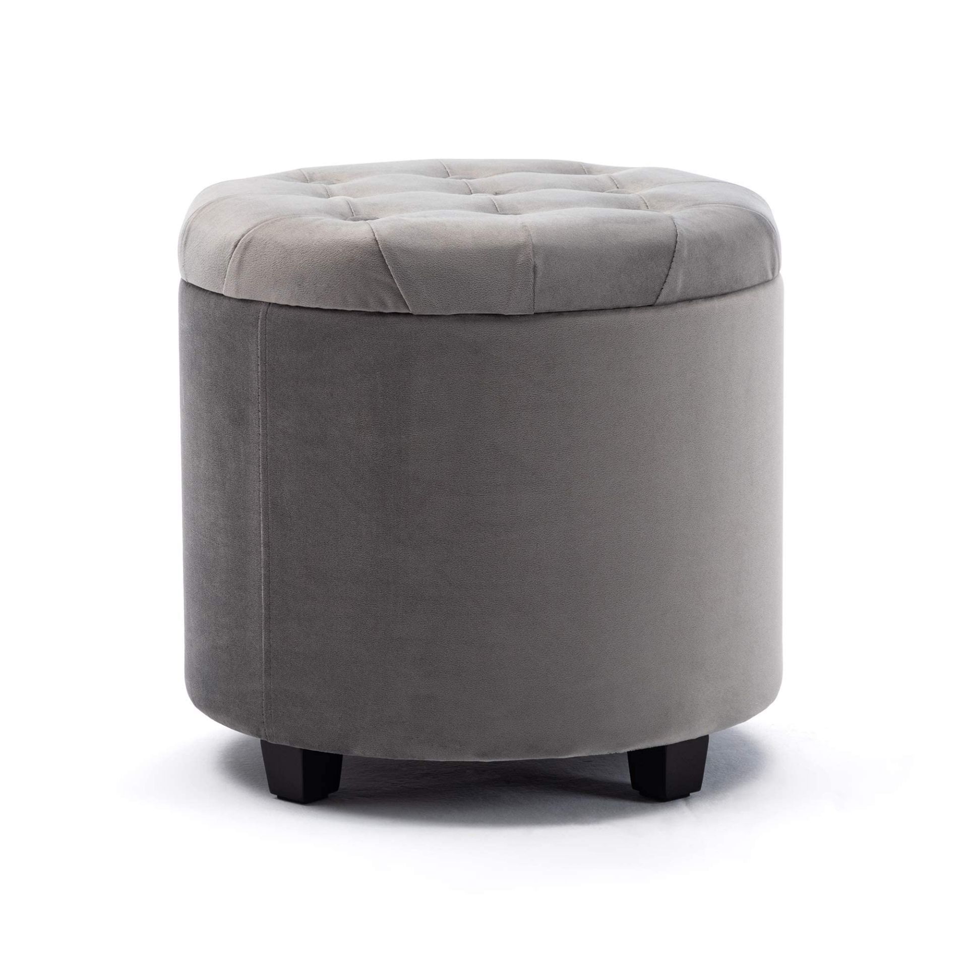 RRP £68.47 HNNHOME 45cm Round New Velvet Padded Seat Ottoman Storage Stool Box