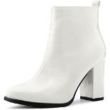 RRP £46.89 Allegra K Women's Zipper Chunky Heeled Ankle Boots White 6 UK/Label Size 8 US