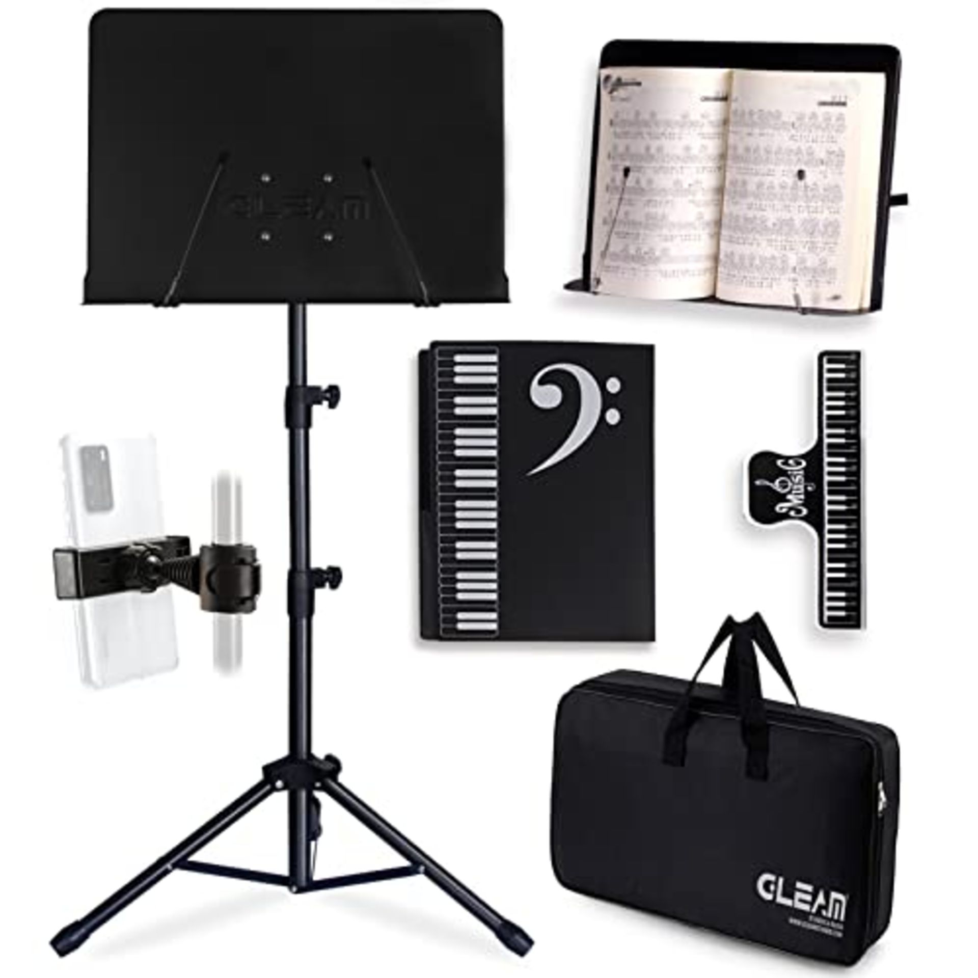 RRP £28.99 GLEAM Sheet Music Stand - Full Metal with Carrying Bag