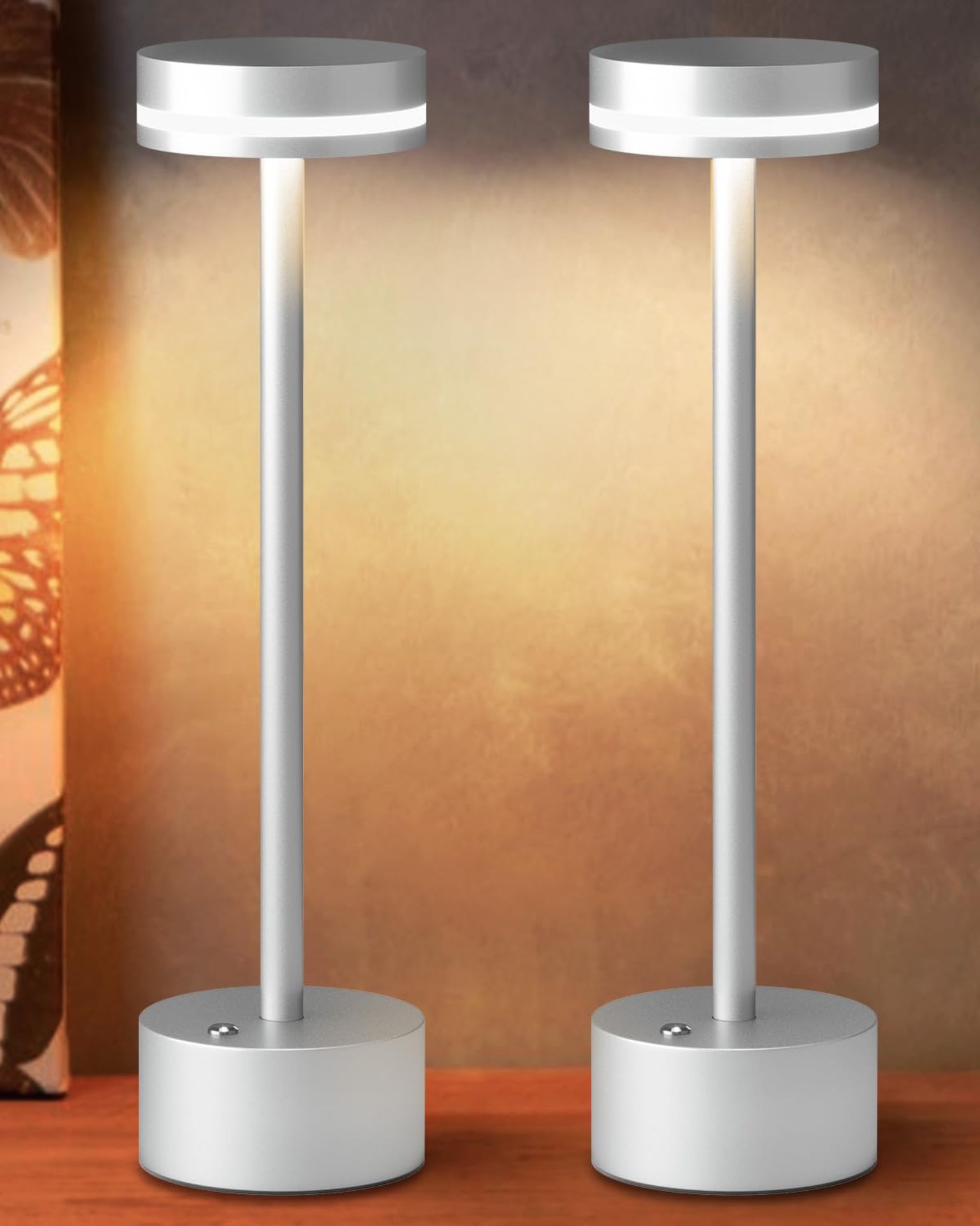 RRP £54.22 FUNTAPHANTA 2 Pack LED Battery Operated Cordless Table Lamp with Touch Sensor