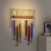 RRP £27.39 Ammonite NEVER GIVE UP Light up Medal Hanger Display