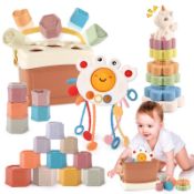 RRP £17.11 Konijiwa 4 In 1 Baby Toy Montessori Toys With Shape Sorter Box With 5 Blocks