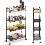 RRP £45.51 KINGRACK 4-Tier Slim Rolling Cart with Wooden Tabletop