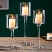 RRP £17.15 Sziqiqi Clear Glass Tea Light Candle Holders Set of 3