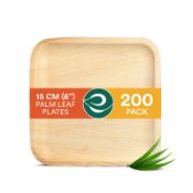 RRP £59.92 ECO SOUL 100% Compostable 15cm(6") Square Palm Leaf Plates (Pack of 200)