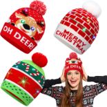 RRP £14.75 Geyoga 3 Pack Light up Christmas Hat Warm Knitted LED