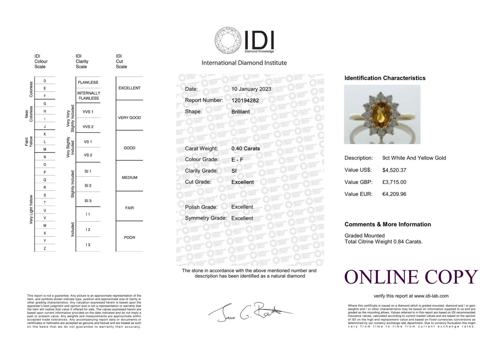 9ct Yellow Gold Oval Centre And Citrine Ring (C0.84) 0.40 Carats - Valued By IDI £3,715.00 - An oval - Image 4 of 4