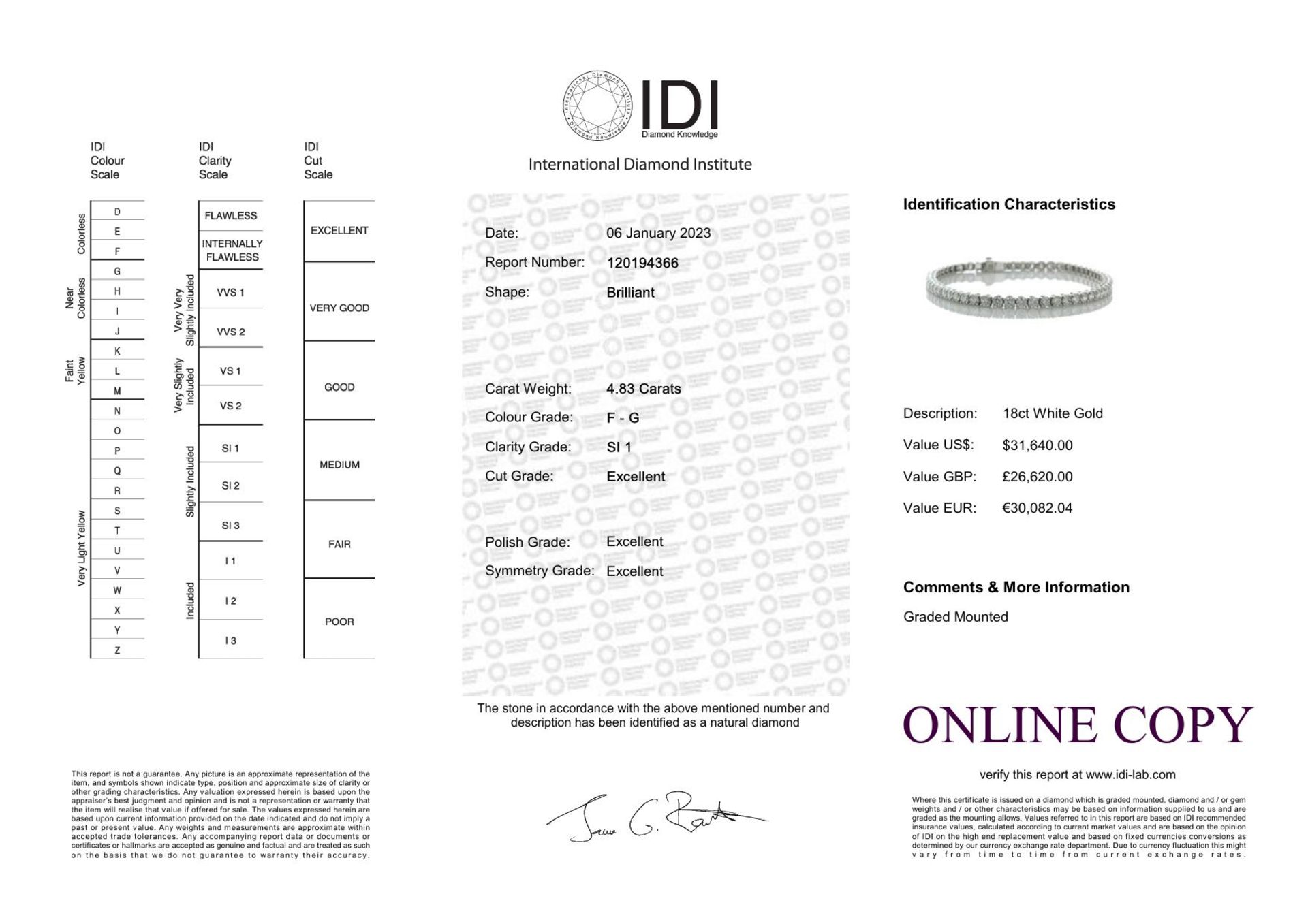 18ct White Gold Tennis Diamond Bracelet 4.83 Carats - Valued By IDI £20,620.00 - Fifty eight round - Image 5 of 5