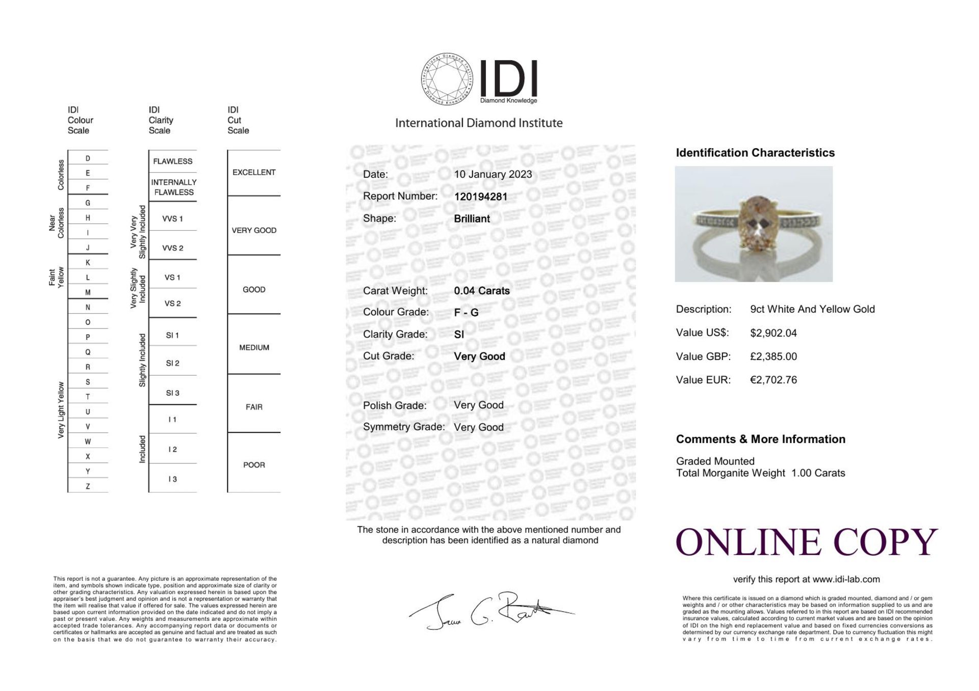 9ct Yellow Gold Diamond And Morganite Ring (PM1.00) 0.04 Carats - Valued By IDI £2,185.00 - An - Image 4 of 4