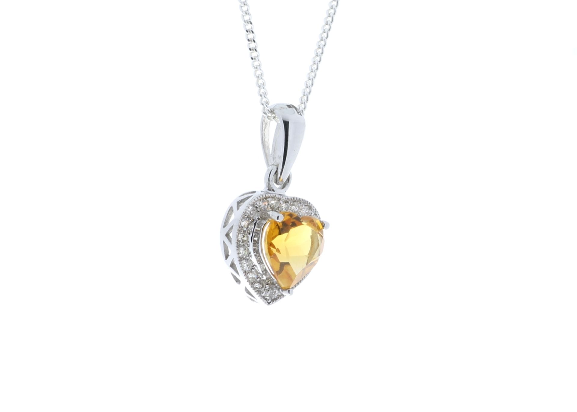 9ct White Gold Citrine Heart Shape Diamond Pendant (C0.65) 0.10 Carats - Valued By IDI £1,385.00 - - Image 2 of 5