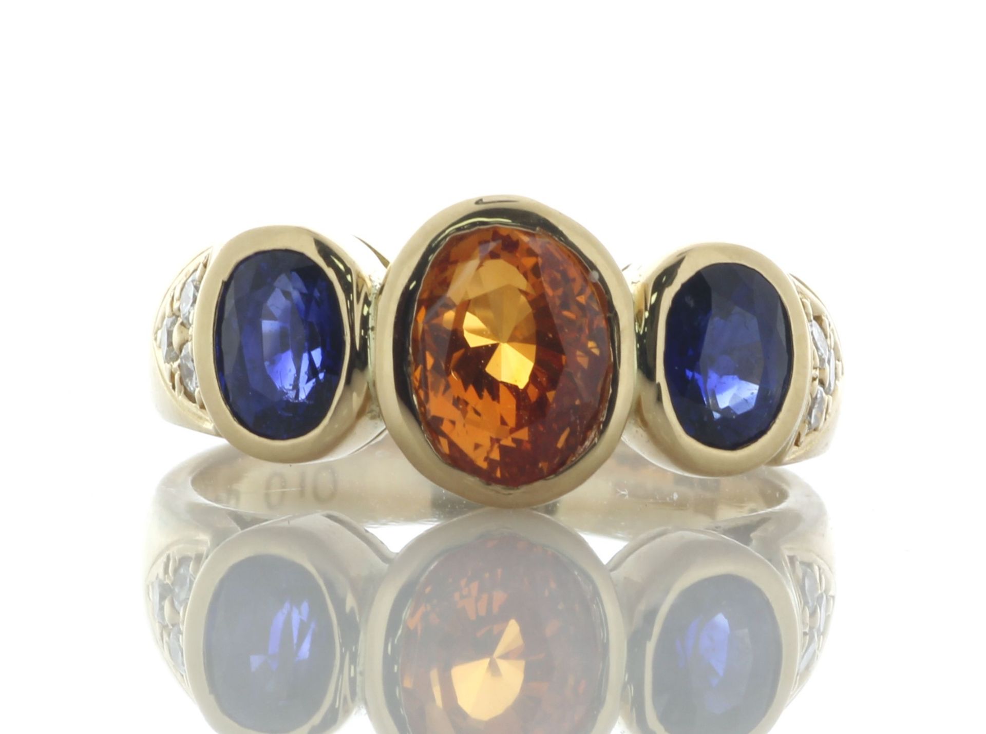 18ct Yellow Gold Three Stone Oval Cut GIA Orange Sapphire Center Ring (S2.31) 0.10 Carats - Valued
