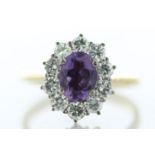 18ct Yellow Gold Oval Cluster Claw Set Diamond And Amethyst Ring (A1.28) 1.00 Carats - Valued By IDI