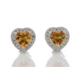 9ct White Gold Citrine Heart Diamond Earring (C1.40) 0.20 Carats - Valued By IDI £2,450.00 - Two