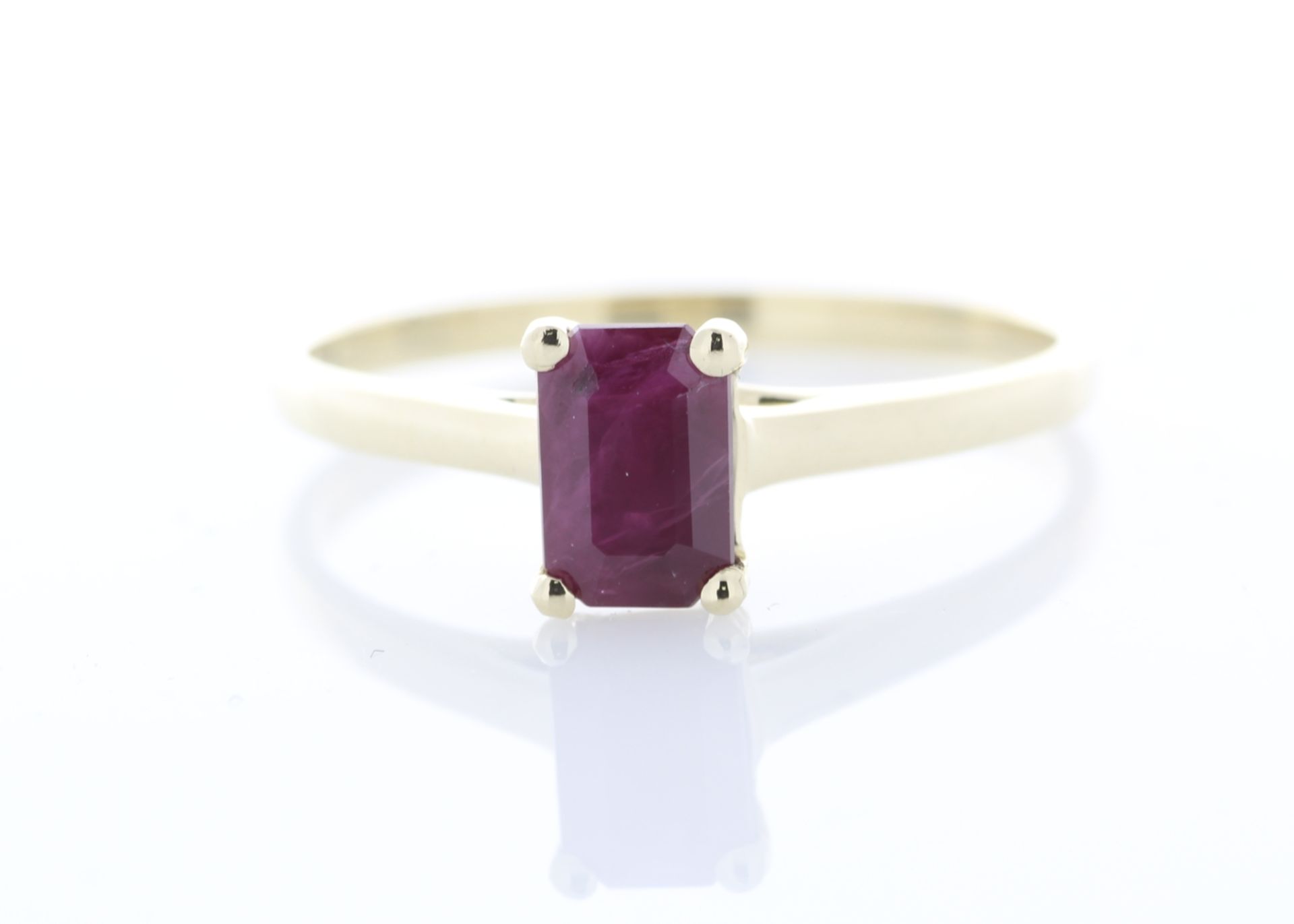 9ct Yellow Gold Single Stone Emerald Cut Ruby Ring 0.60 Carats - Valued By AGI £3,540.00 - A