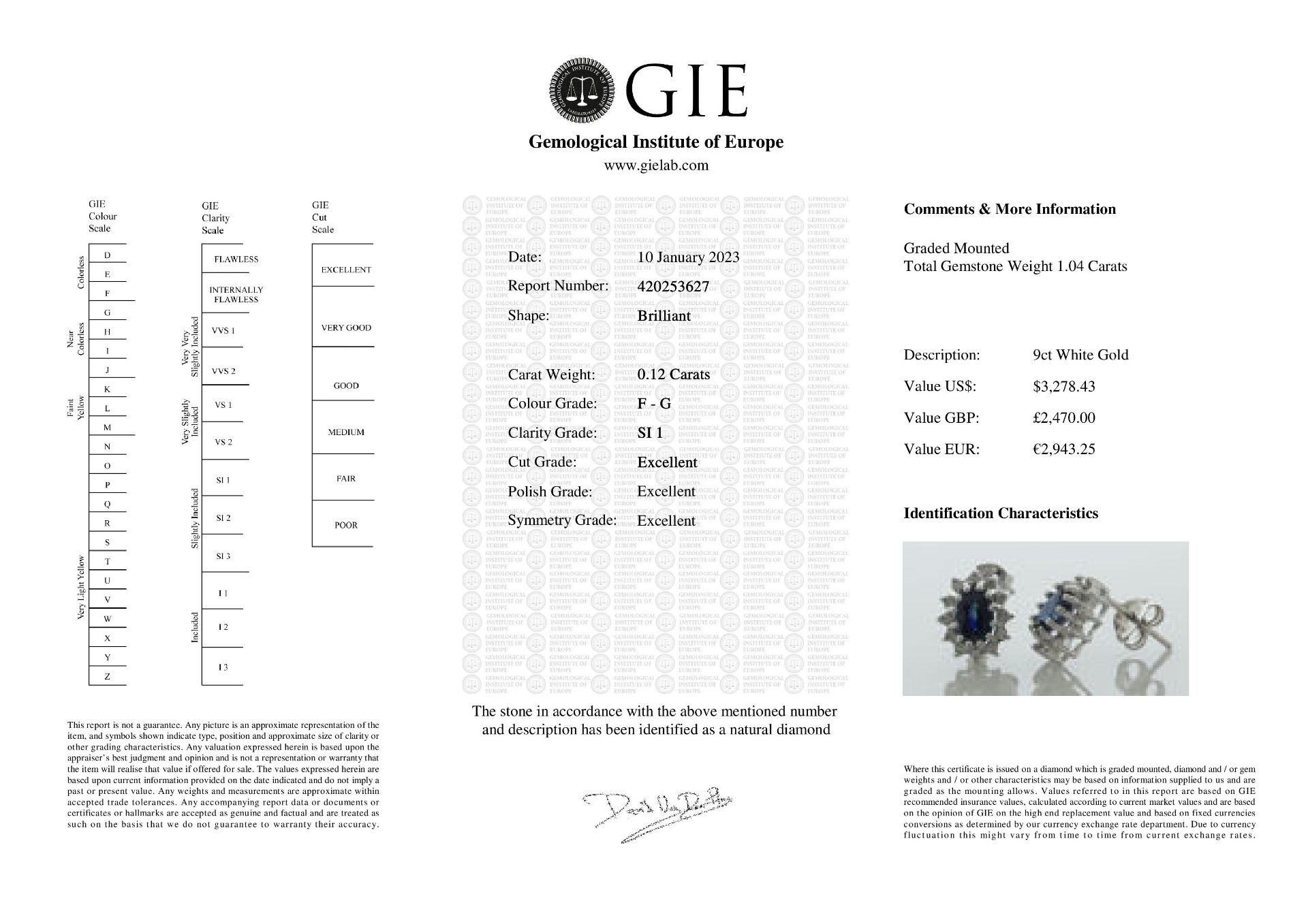 9ct White Gold Diamond And Sapphire Earring (S1.04) 0.12 Carats - Valued By GIE £2,470.00 - These - Image 2 of 2