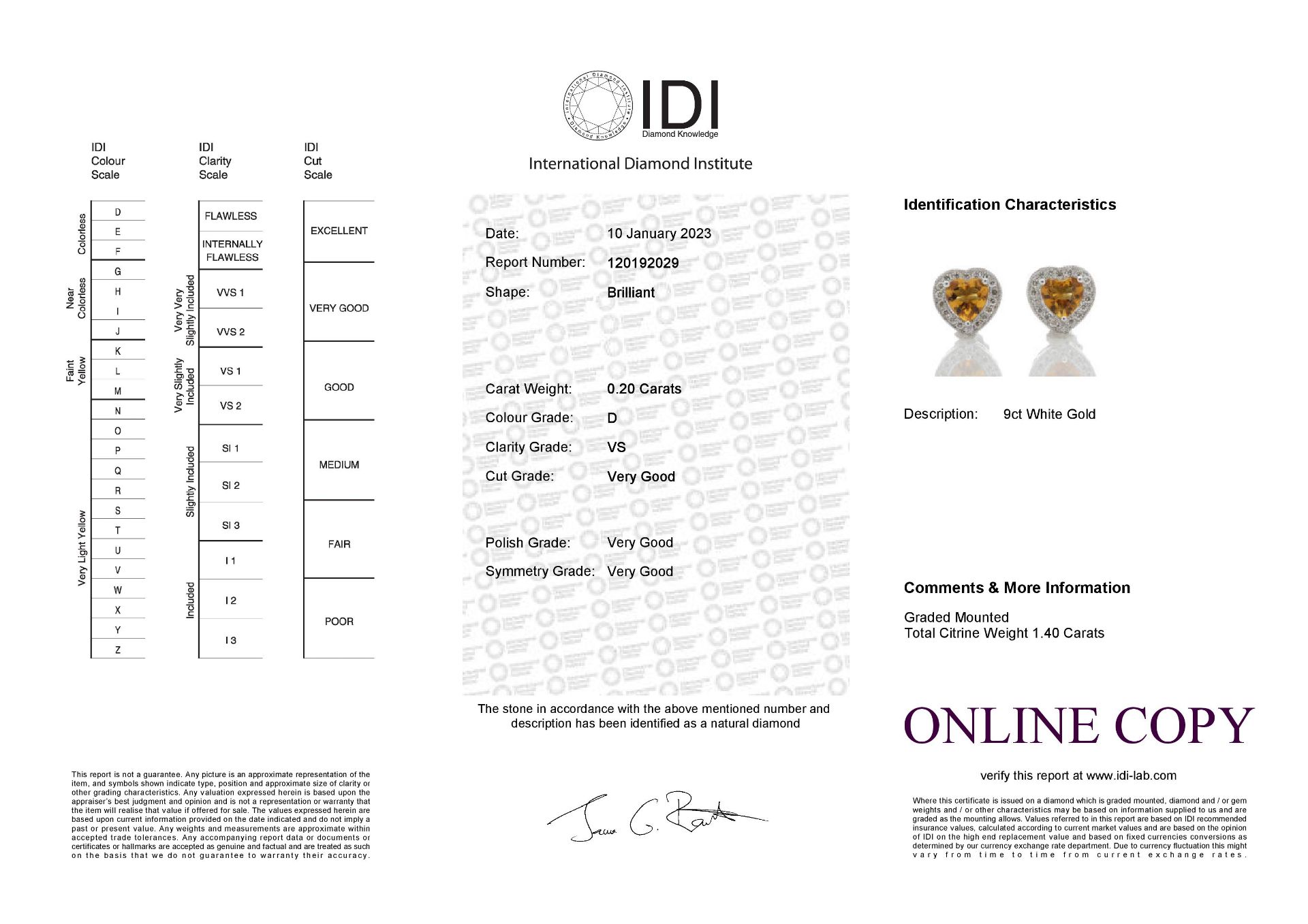 9ct White Gold Citrine Heart Diamond Earring (C1.40) 0.20 Carats - Valued By IDI £2,450.00 - Two - Image 5 of 5
