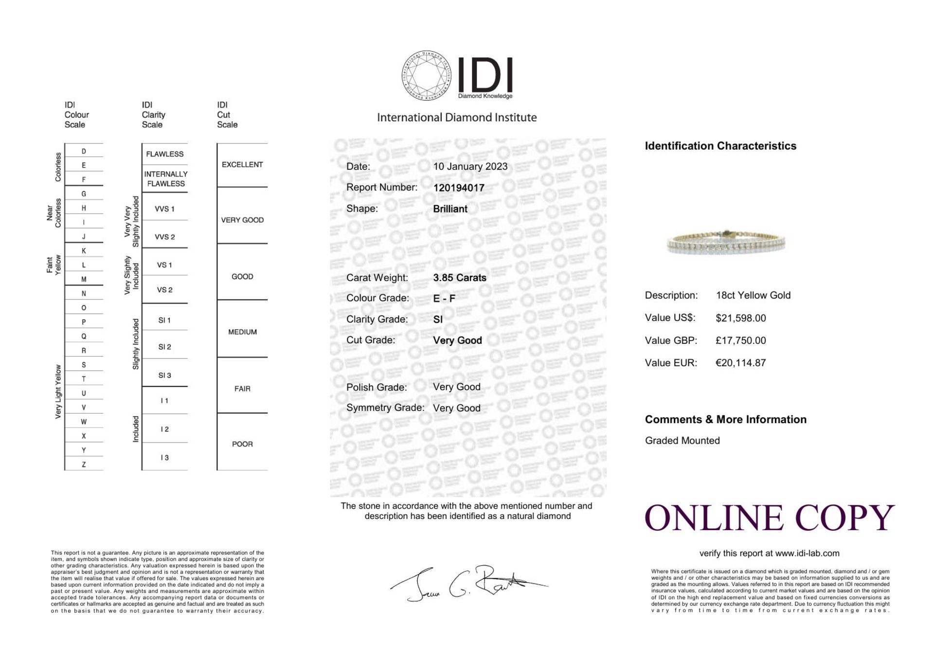 18ct Yellow Gold Tennis Diamond Bracelet 3.85 Carats - Valued By IDI £17,750.00 - Sixty four round - Image 5 of 5