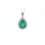 Platinum Pear Cluster Diamond And Emerald Pendant (E6.16) 0.86 Carats - Valued By IDI £47,850.00 - A