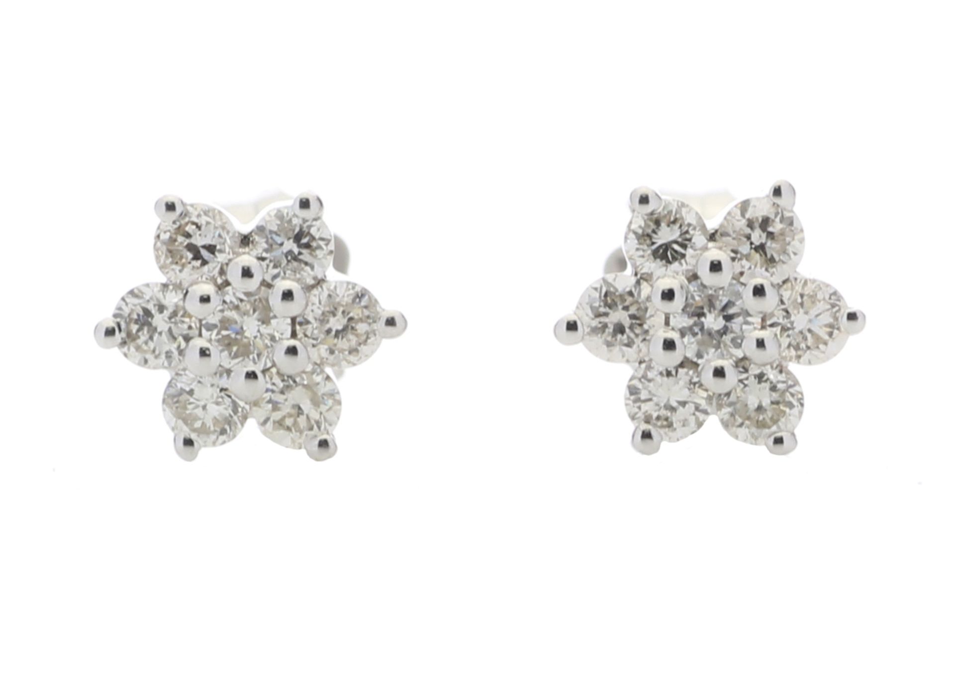 9ct White Gold Diamond Flower Earring 0.45 Carats - Valued By IDI £3,470.00 - Seven round
