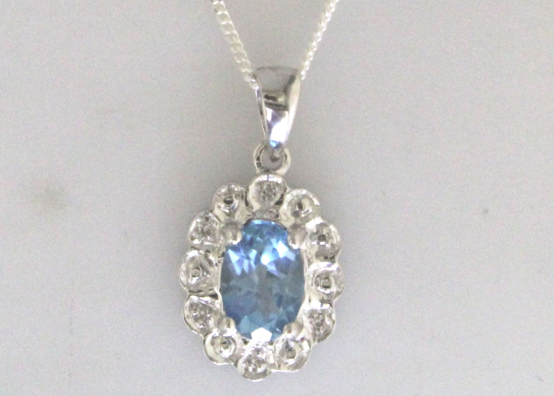 9ct White Gold Fancy Cluster Diamond Blue Topaz Pendant (BT0.86) 0.02 Carats - Valued By AGI £950.00 - Image 5 of 6