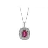 9ct White Gold Oval Ruby And Diamond Cluster Pendant (R1.54) 0.28 Carats - Valued By GIE £2,710.00 -