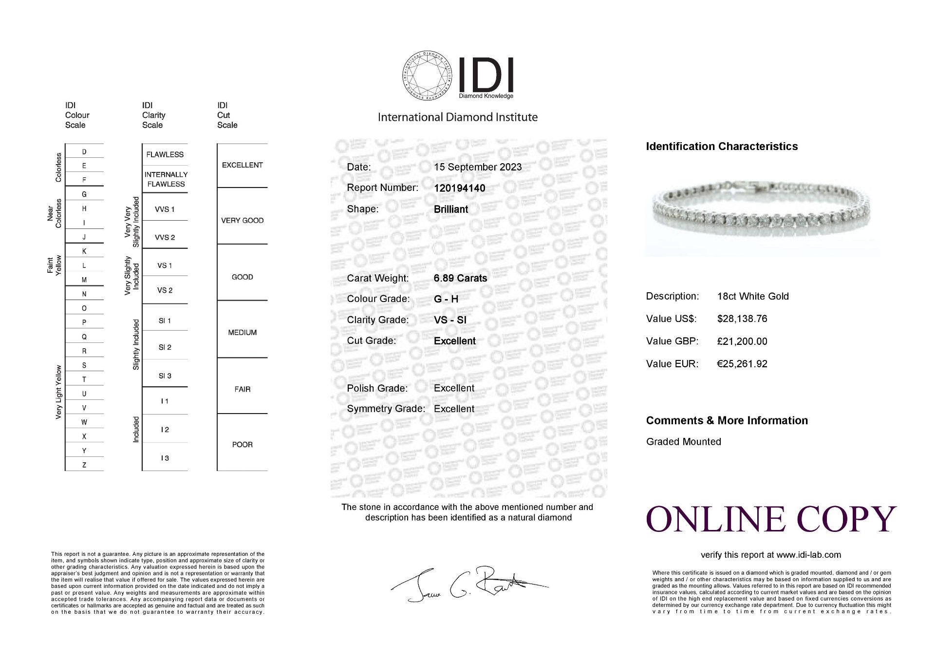 18ct White Gold Tennis Diamond Bracelet 6.89 Carats - Valued By IDI £21,200.00 - Fifty two round - Image 5 of 5
