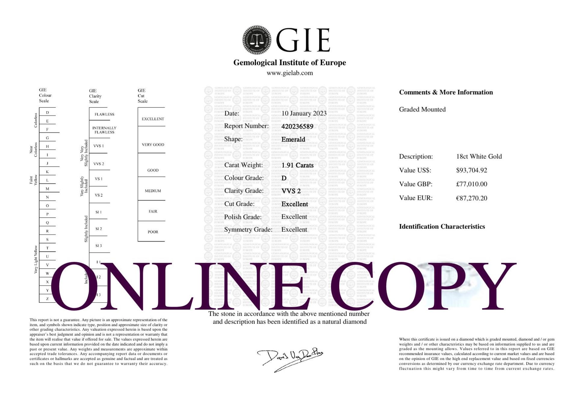 Platinum Three Stone Claw Set Diamond Ring (1.11) 1.91 Carats - Valued By GIE £77,010.00 - This - Image 5 of 5