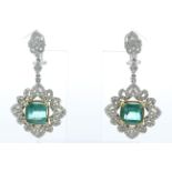 18ct White Gold Emerald Cluster Diamond And Emerald Earrings (E7.52) 3.01 Carats - Valued By IDI £