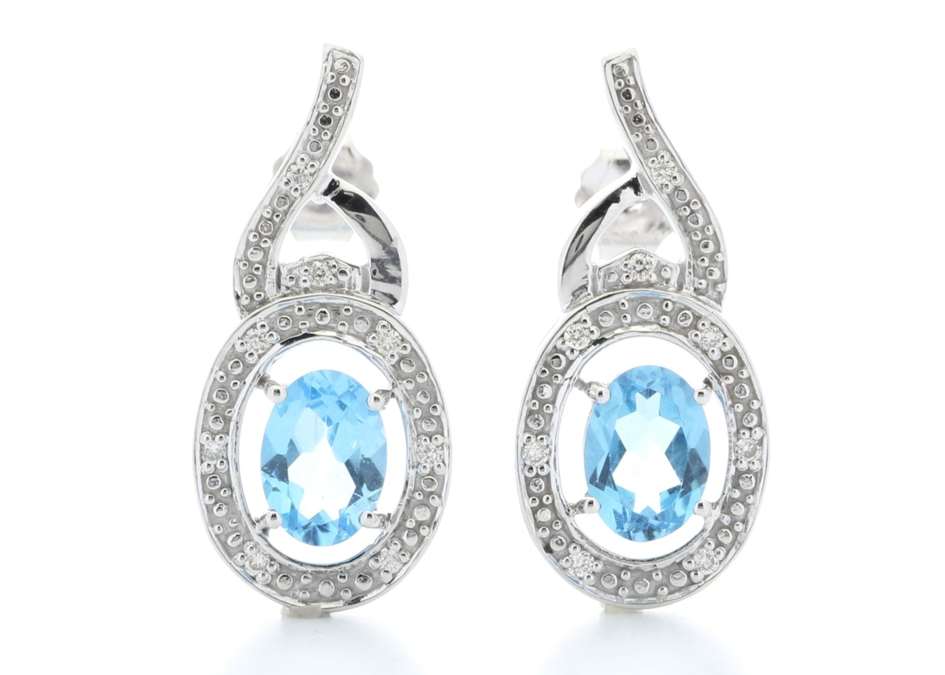 9ct White Gold Diamond And Blue Topaz Earring (BT1.69) 0.05 Carats - Valued By GIE £2,195.00 - A
