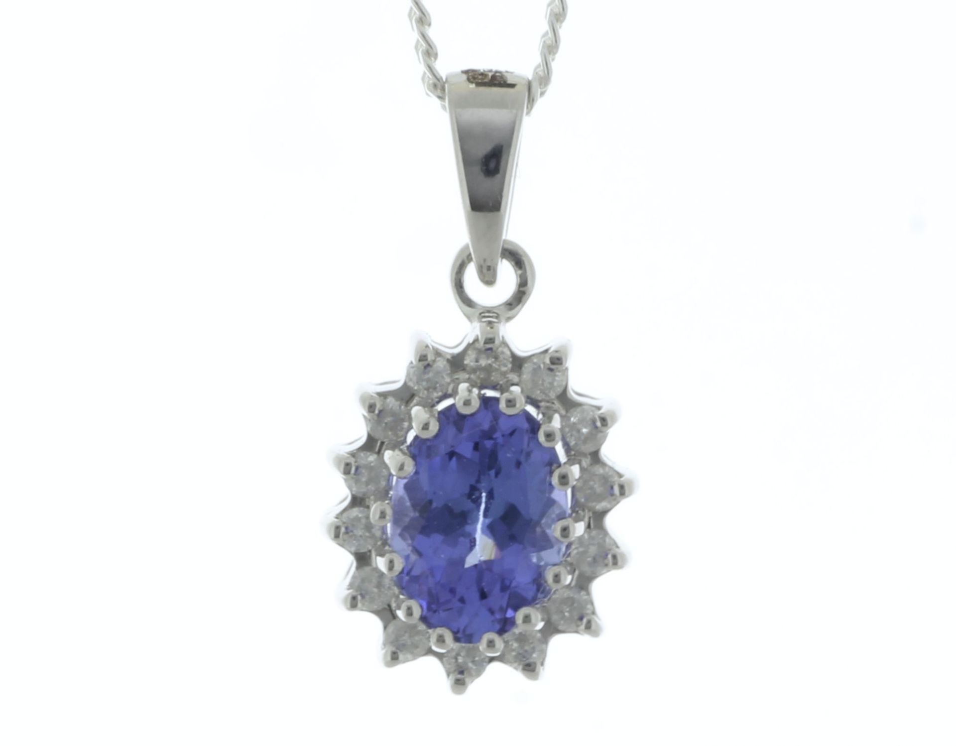 9ct White Gold Diamond And Tanzanite Pendant (T0.84) 0.14 Carats - Valued By GIE £2,380.00 - An oval