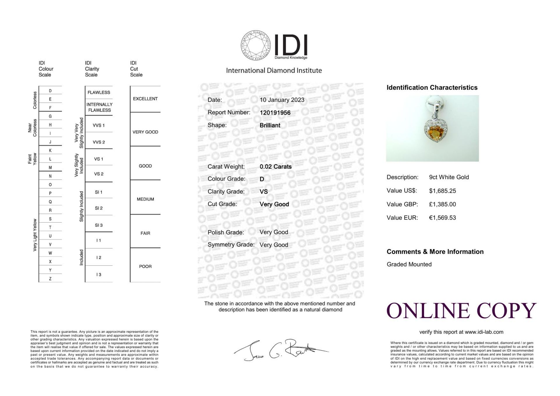 9ct White Gold Citrine Heart Shape Diamond Pendant (C0.65) 0.10 Carats - Valued By IDI £1,385.00 - - Image 5 of 5