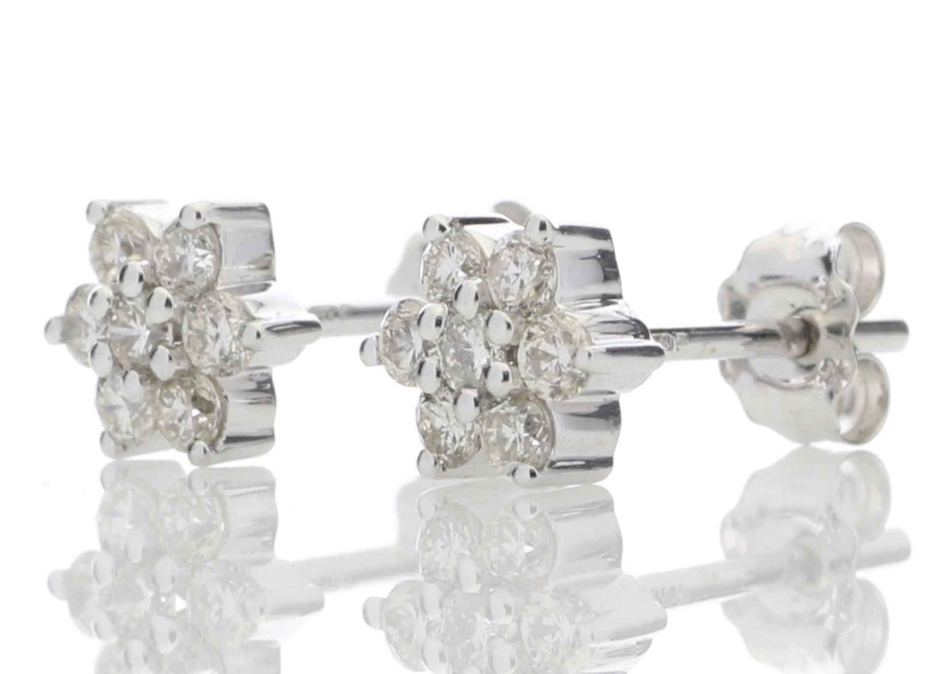 9ct White Gold Diamond Flower Earring 0.45 Carats - Valued By IDI £3,470.00 - Seven round - Image 2 of 5
