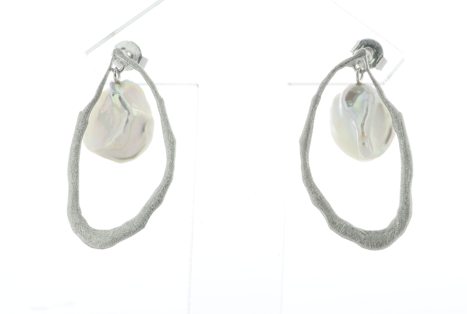 11.0 - 12.0mm Keshi White Pearl Silver Earrings - Valued By AGI £305.00 - 11.0 - 12.0mm keshi