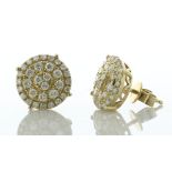 9ct Yellow Gold Round Cluster Diamond Stud Earring 1.35 Carats - Valued By IDI £4,580.00 - These