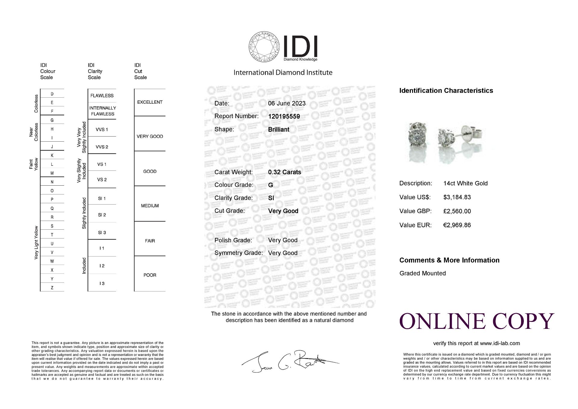 14ct Gold Round Cluster Claw Set Diamond Earring 0.32 Carats - Valued By IDI £2,560.00 - Ten round - Image 5 of 5
