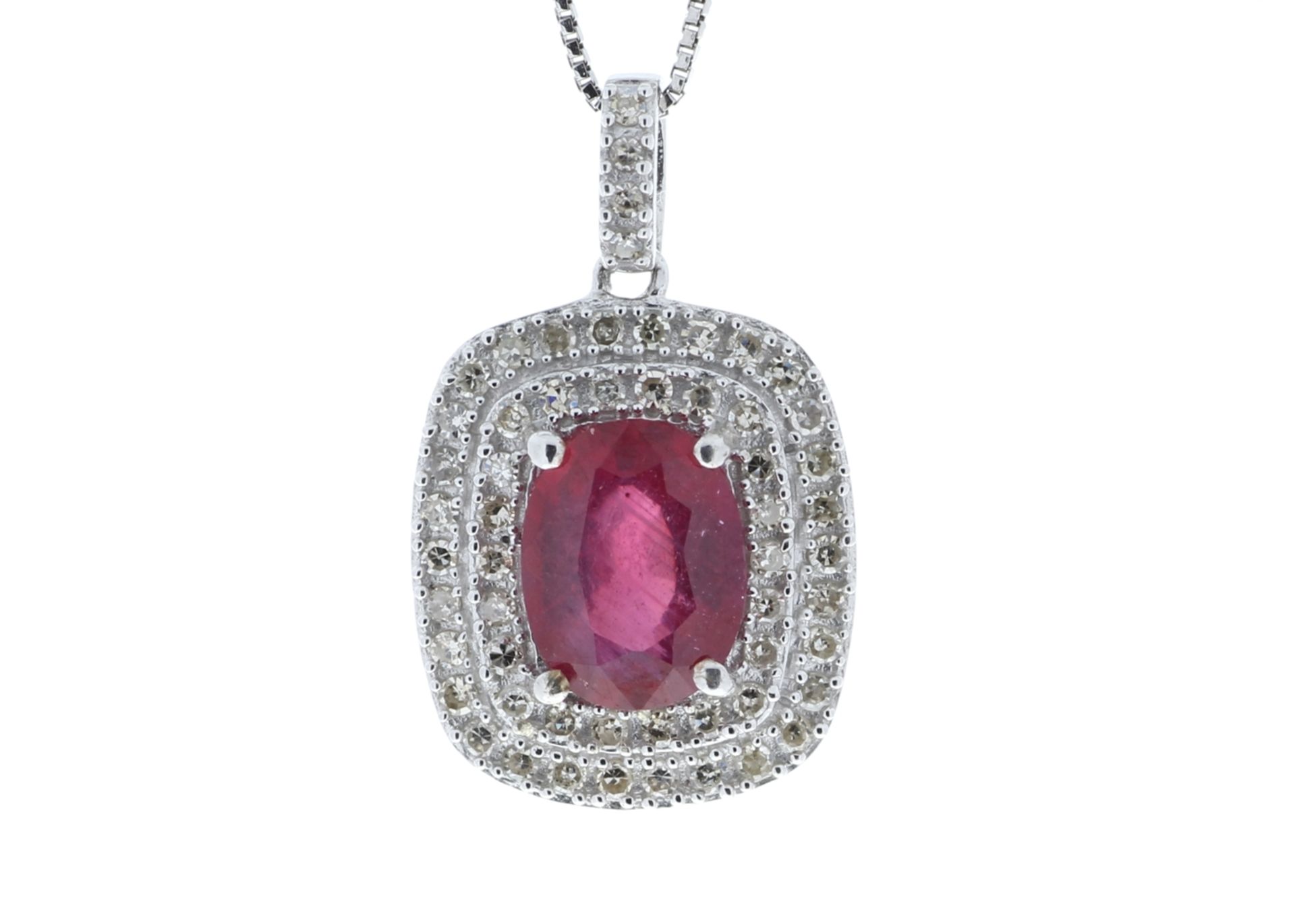 9ct White Gold Oval Ruby And Diamond Cluster Pendant (R1.54) 0.28 Carats - Valued By GIE £2,710.00 - - Image 4 of 6
