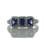 18ct White Gold Three Stone Emerald Cut Sapphire And Diamond Ring (S 1.20) 0.29 Carats - Valued By