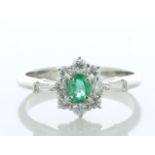 Platinum Oval Cluster Claw Set Diamond And Emerald Ring (E0.28) 0.38 Carats - Valued By IDI £4,850.