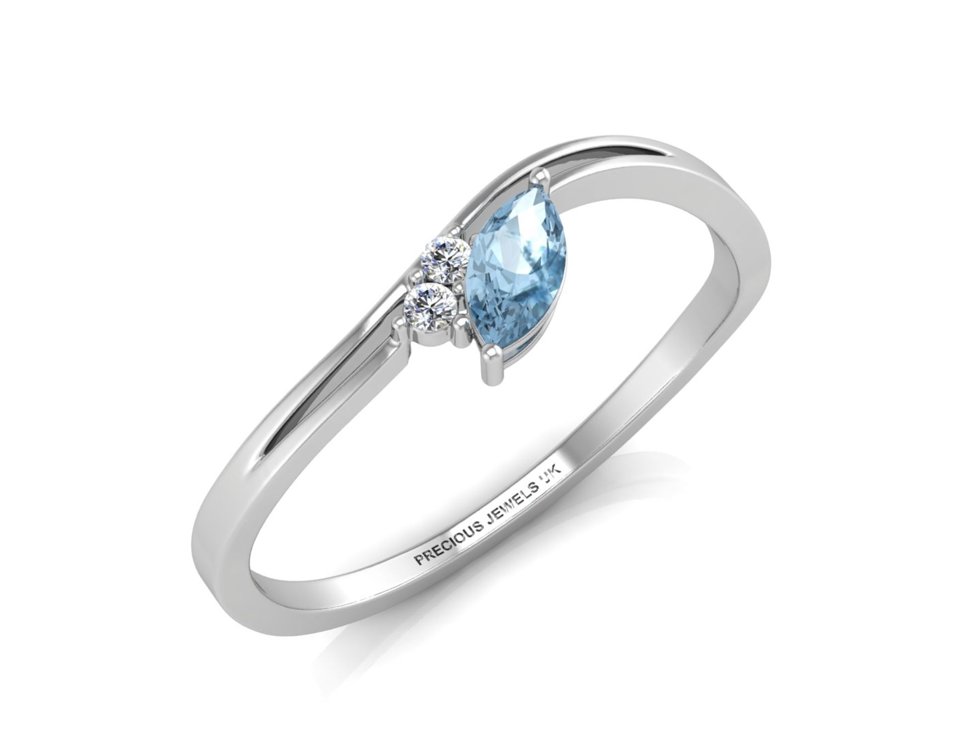 9ct White Gold Fancy Cluster Diamond And Blue Topaz Ring (BT0.22) 0.03 Carats - Valued By AGI £1,