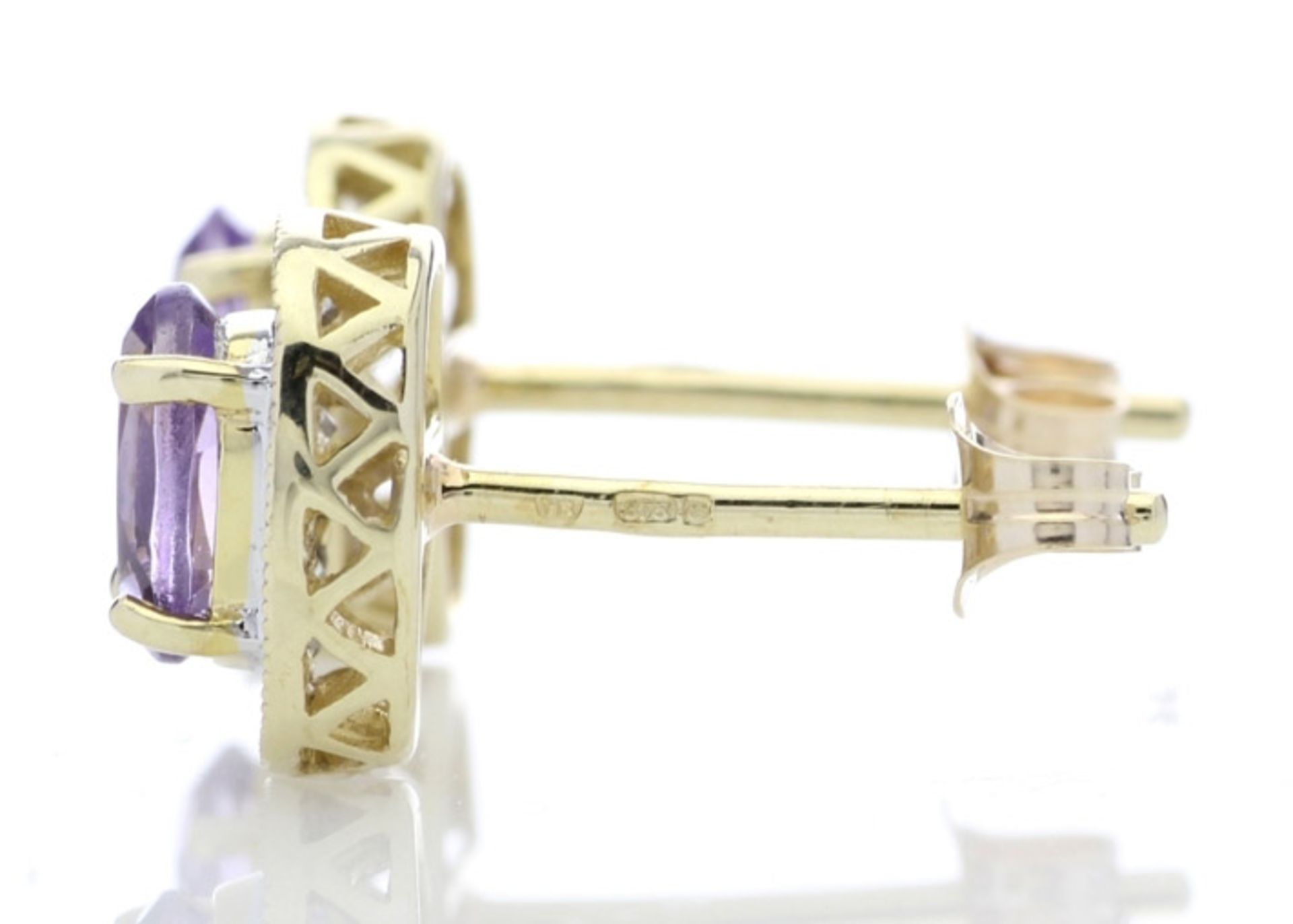 9ct Yellow Gold Amethyst and Diamond Cluster Earring (A0.86) 0.18 Carats - Valued By GIE £2,855.00 - - Image 3 of 7