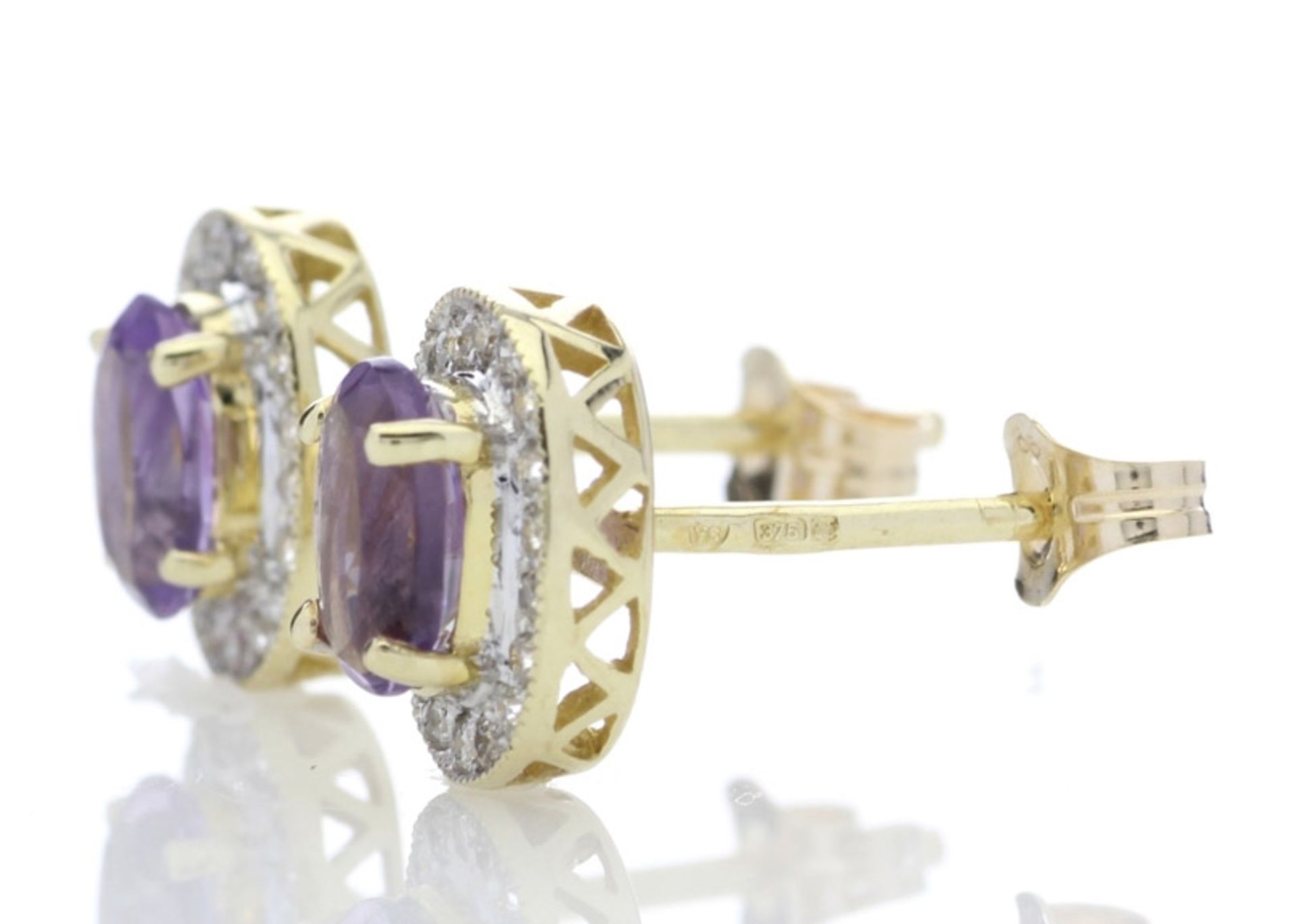 9ct Yellow Gold Amethyst and Diamond Cluster Earring (A0.86) 0.18 Carats - Valued By GIE £2,855.00 - - Image 2 of 7