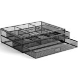 RRP £32.52 HUANUO Monitor Stand with 2 Storage Drawers - Metal Mesh Desk Organisers