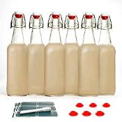 RRP £24.70 Otis Glass Bottles w/Stoppers - Set of 6 w/Plastic Swing Top for Home Brewing