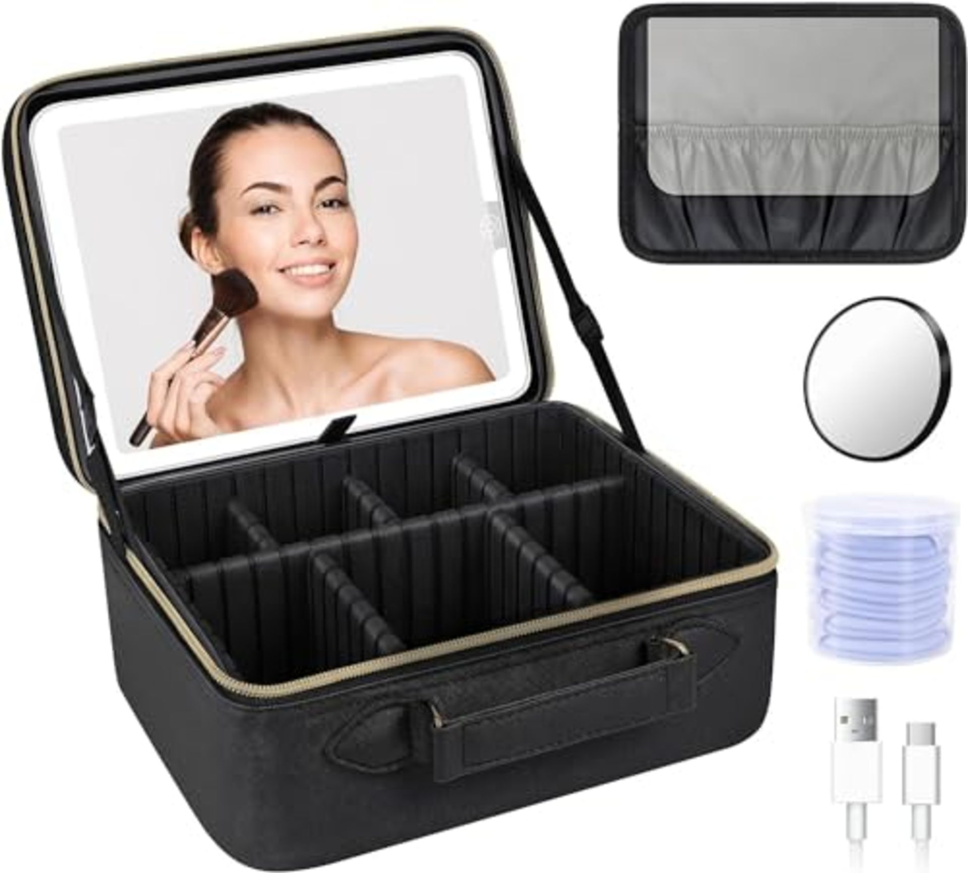 RRP £57.07 JUSRON Travel Makeup Bag with LED Mirror-3 Colors Modes