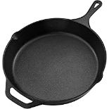 RRP £24.94 KICHLY Pre-Seasoned Cast Iron Skillet - 12.5 inch (31.75 cm) - Frying Pan