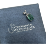 **NO RESERVE** 9K WHITE GOLD DIAMOND AND EMERALD PENDENT, SET WITH 1.60 CARAT EMERALD, SI/G, INCLUDE