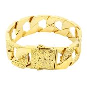 RRP £89.32 THE BLING KING 24mm Gold Ornate Etched Square Cuban Curb Chaps Bracelet