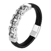 RRP £25.57 Dystopian Men s Bracelet Black Leather Braided